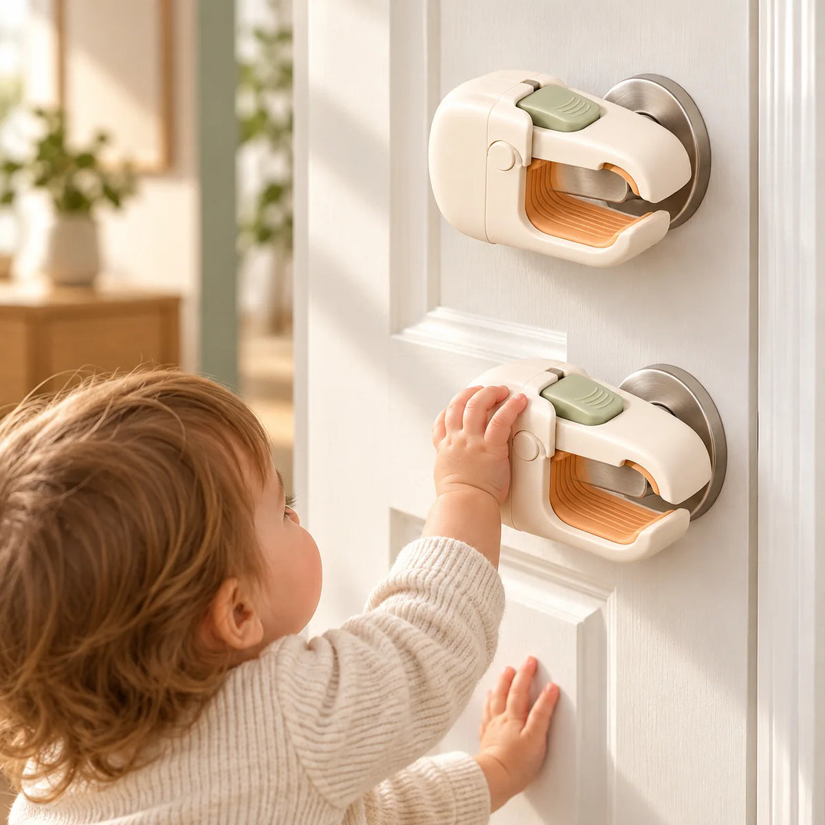 Door Lever Lock Pair — in use